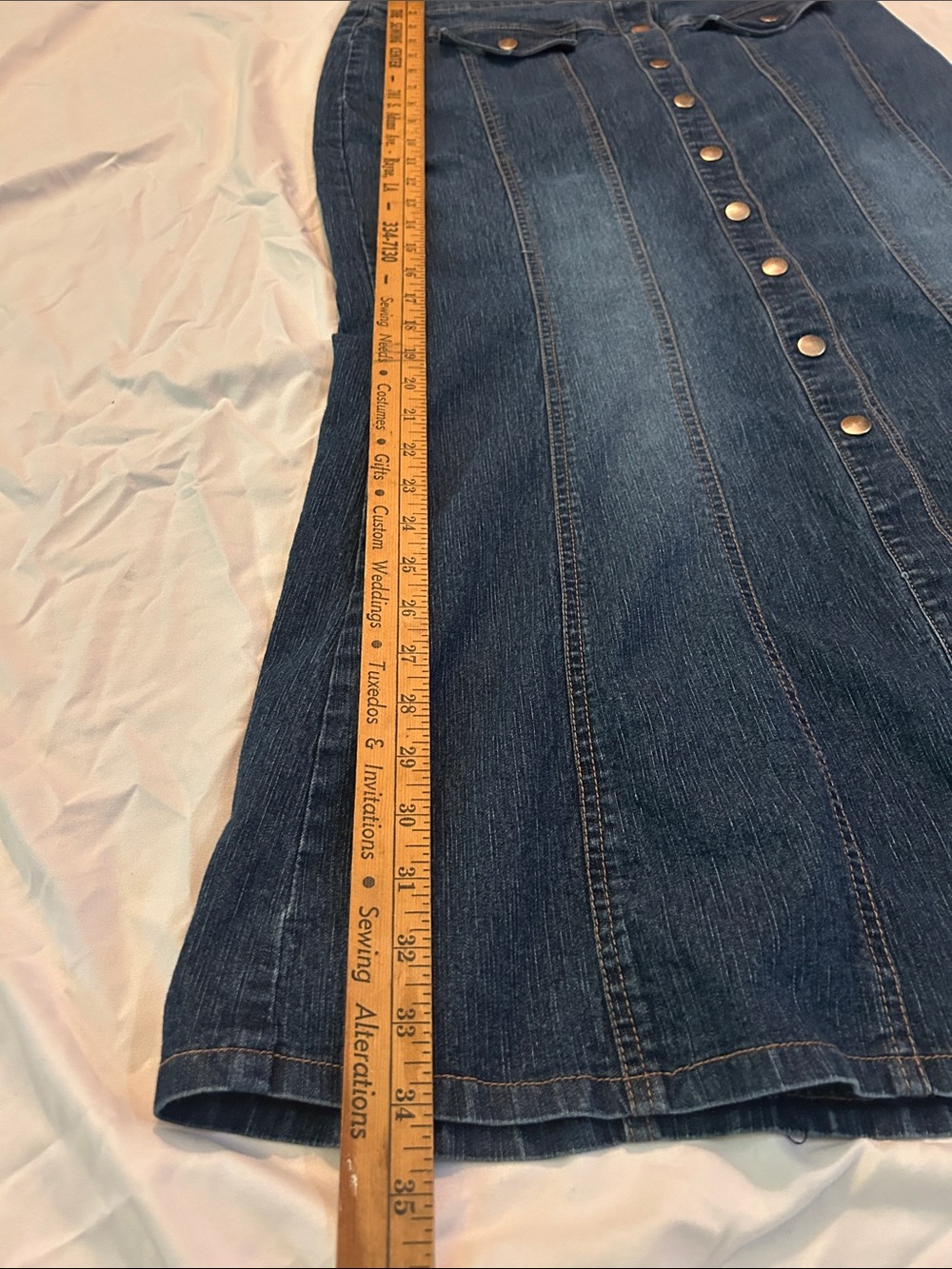 Jean Skirt Panel A-Line Flared Button/Snap Front Dark Blue Denim Stretch Maxi 14 - Picture 5 of 6